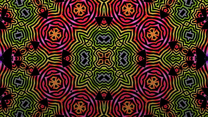 red and green kaleidoscope image, abstract, HD wallpaper