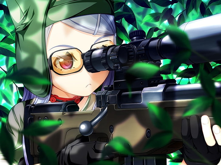 sniper rifle, anime, Sekisaba!, snipers, anime girls, HD wallpaper
