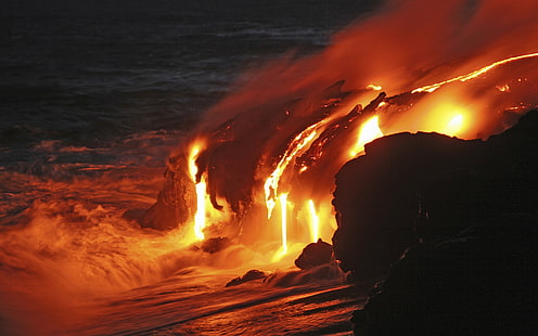 Поток от лава на Kilauea, Хавай, Kilauea, Lava, Flow, Hawaii, HD тапет HD wallpaper