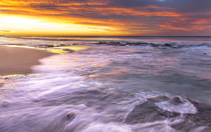 Beach Ocean Sunset HD, ธรรมชาติ, มหาสมุทร, พระอาทิตย์ตก, ชายหาด, วอลล์เปเปอร์ HD