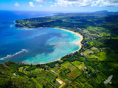 カウアイ島、ハワイ、ハナレイ湾、ビーチ、海岸、カウアイ島、ハワイ、ハワイ、ハナレイ、湾、ビーチ、海、海岸、 HDデスクトップの壁紙 HD wallpaper