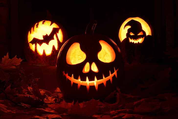 Holiday, Halloween, Fall, Jack-o'-lantern, Leaf, Pumpkin, HD wallpaper