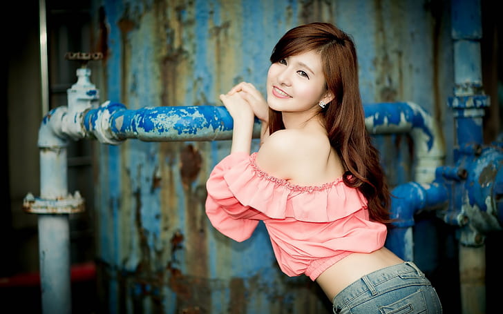 Sorria menina asiática, vestido rosa, Sorriso, asiática, menina, rosa, vestido, HD papel de parede