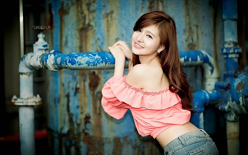 Sorriso ragazza asiatica, vestito rosa, sorriso, asiatico, ragazza, rosa, vestito, Sfondo HD HD wallpaper