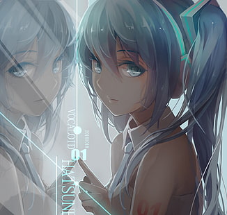 Vocaloid Hatsuine ورق حائط رقمي ، Vocaloid ، Hatsune Miku ، توينتيلس ، وشم، خلفية HD HD wallpaper
