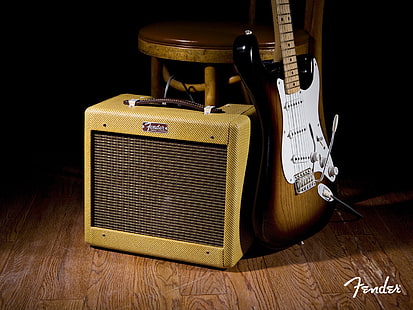 Guitarra eléctrica marrón, Guitarra, Rock, Fender, Fondo de pantalla HD HD wallpaper