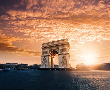 arc旋門、建築、雲、パリ、フランス、 HDデスクトップの壁紙 HD wallpaper