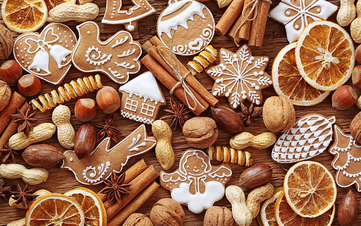 Food, Cookie, Cake, Christmas, Cinnamon, Gingerbread, Holiday, Nut, Pastry, HD wallpaper