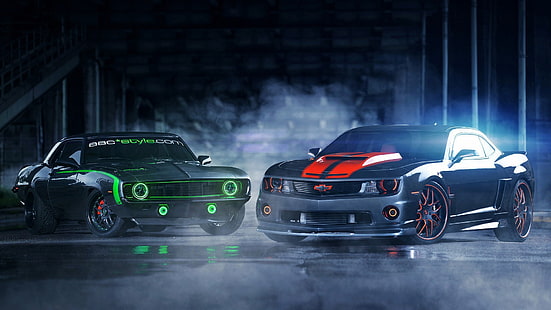 zwei schwarze Chevy Camaros, Auto, Muscle Cars, HD-Hintergrundbild HD wallpaper