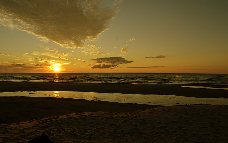 ruhiges Gewässer, Natur, Landschaft, Sonnenuntergang, Meer, Wellen, HD-Hintergrundbild