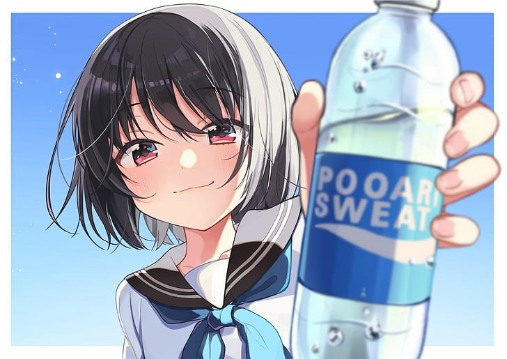 anime girls, uniforme scolastica, acqua, Sfondo HD
