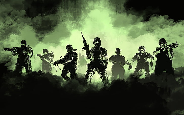 Wallpaper Operasi Black Mesa, pistol, tentara, tentara, asap, Half-Life: Opposing Force, karya seni, masker gas, senjata, apokaliptik, video game, gelap, militer, Wallpaper HD