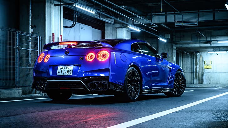Nissan GT-R50, Nissan GT-R, автомобиль, автомобиль, синие автомобили, парковка, суперкары, задние фонари, HD обои