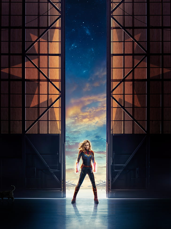 Captain Marvel, Marvel Cinematic Universe, Brie Larson, porträttdisplay, HD tapet, telefon tapet
