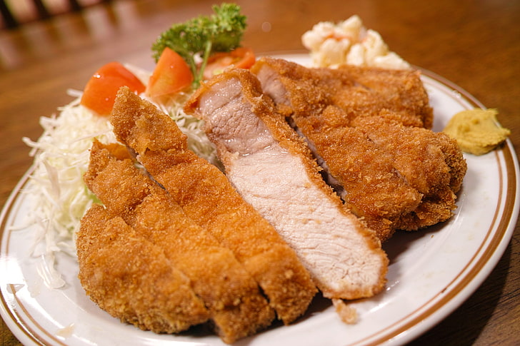 tonkatsu meal, cutlets, breaded, dinner, HD wallpaper