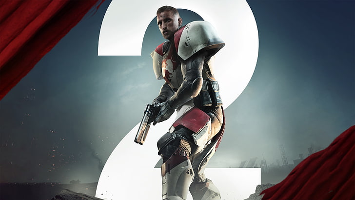 male wearing gray soldier suit graphic wallpaper, Destiny 2, Titan, 4k, E3 2017, poster, HD wallpaper