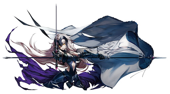baju besi, Fate / Apocrypha, Fate / Stay Night, Ruler (Fate / Grand Order), pedang, senjata, jubah, latar belakang putih, Wallpaper HD HD wallpaper