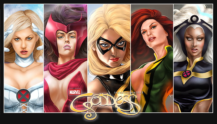 Plakat Marvel Goddess, Phoenix, Storm, Marvel, Emma Frost, Scarlet Witch, Warbird, MS Marvel, Jean Gray-Summers, Tapety HD