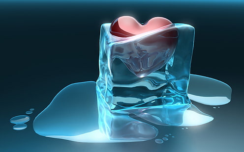رسومات فنية ثلاثية الأبعاد على شكل قلب ثلجي مجمدة ، فنية ، حب ، جليد ، قلب ، ثلاثي الأبعاد ، رسومات ، مجمدة، خلفية HD HD wallpaper