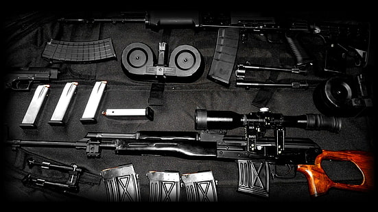 PSL, saiga, Dragunov, karabin snajperski, pistolet, broń, Tapety HD HD wallpaper