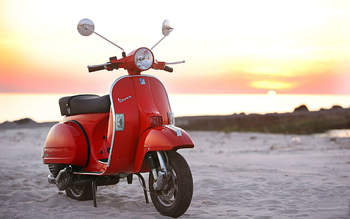 Vespa PX 125 (2011), красный автоматический мотороллер, Мотоциклы, Скутеры, красный, vespa, HD обои HD wallpaper