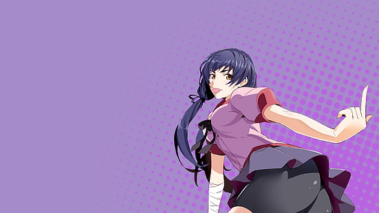 Kanbaru Suruga, Serie Monogatari, chicas anime, lengua afuera, Fondo de pantalla HD HD wallpaper