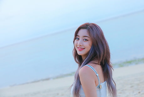Dua kali, K-pop, penyanyi, wanita, lagune, sinar matahari, Dua kali Jihyo, Asia, Wallpaper HD HD wallpaper