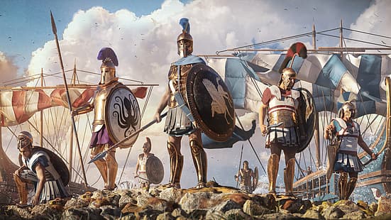  ancient, ancient greek, ancient greece, war, warrior, Greek mythology, digital art, history, artwork, HD wallpaper HD wallpaper