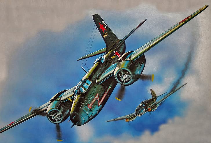 Bomber, Krieg, Kunst, Flugzeug, Malerei, Luftfahrt, ww2, he-111, b-25, HD-Hintergrundbild