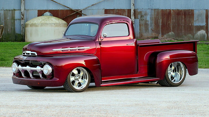 red single-cab pickup truck, car, red cars, HD wallpaper