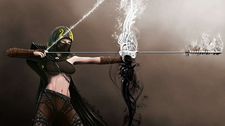 Lethal Projectile, arrow, deadly, warrior, dead, girl, splendor, beautiful, colors, 3d and abstract, HD wallpaper