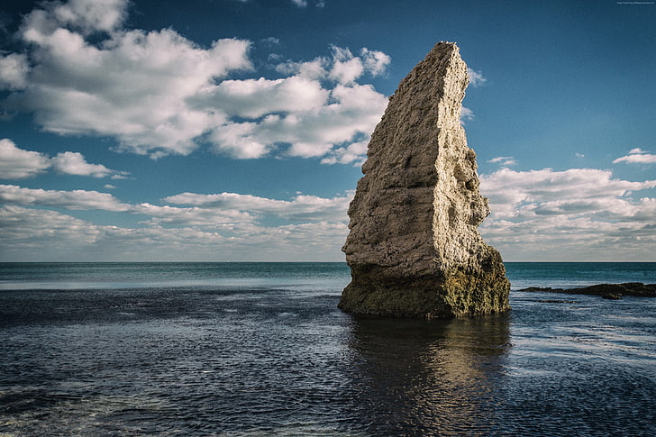 nubes, 5k, Dorset, Inglaterra, Costa Jurásica, rocas, 4k, Fondo de pantalla HD