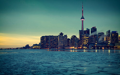 Winter Toronto Skyscrapers, CN Tower, Canada, World, Canada, cityscape, toronto, winter, skyscrapers, HD wallpaper HD wallpaper