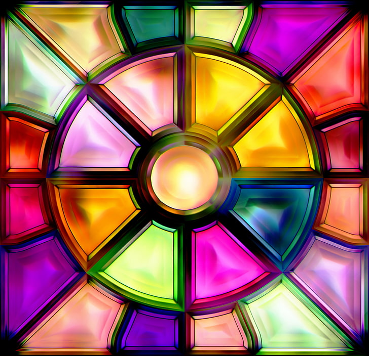 illustration de verre à stein jaune, bleu et rose, fond, résumé, vitrail, verre, coloré, taché, Fond d'écran HD