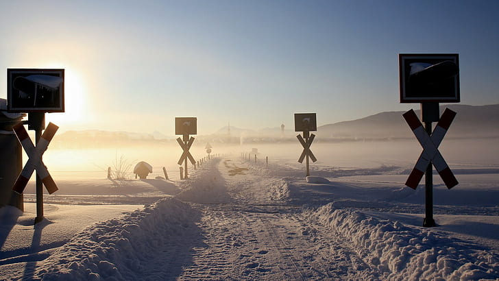 chemin de fer, hiver, neige, paysage, Fond d'écran HD