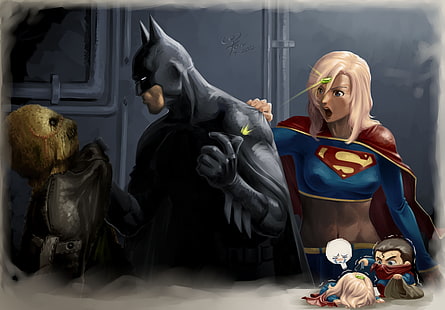 Ilustração de DC Batman e Supergirl, ilustração de Batman, Batman, Super-homem, Super-mulher, DC Comics, Supergirl, super-herói, arte digital, criptonita, Espantalho (personagem), HD papel de parede HD wallpaper