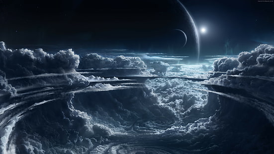 الزوبعة ، الكوكب ، الغلاف الجوي ، الضوء ، الغيوم ، 4k ، الأبيض ، 5 كيلو ، الأزرق ، السماء، خلفية HD HD wallpaper