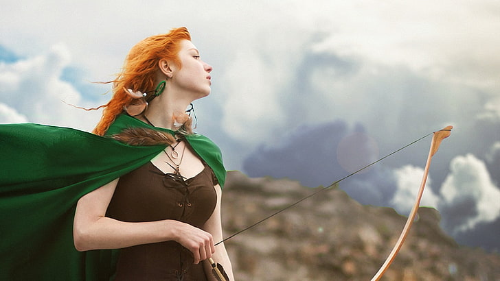 women, cosplay, archery, Merida, Brave, redhead, HD wallpaper