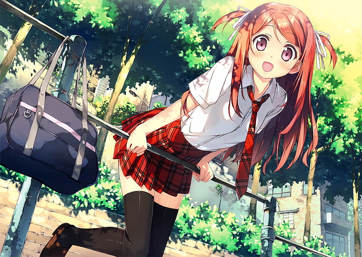 Anime, Anime Girls, Schulmädchen, Plaid, HD-Hintergrundbild