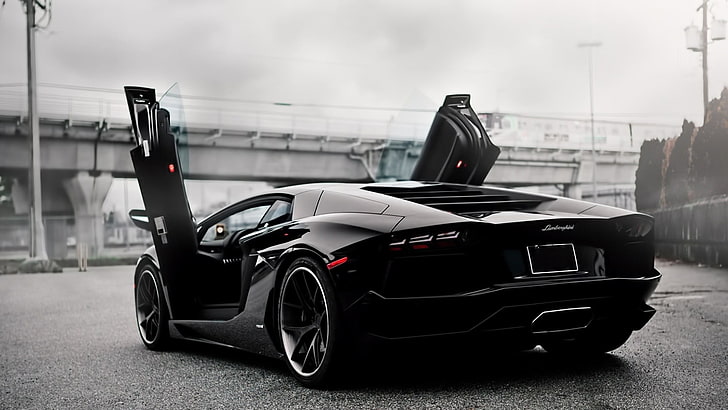 черный Lamborghini Aventador, черный Lamborghini Aventador, автомобиль, Lamborghini, черный, Lamborghini Aventador, автомобиль, черные автомобили, HD обои