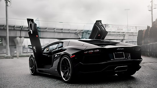 black Lamborghini Aventador, black Lamborghini Aventador, car, Lamborghini, black, Lamborghini Aventador, vehicle, black cars, HD wallpaper HD wallpaper