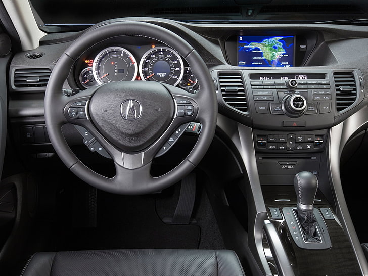 black Acura airbag cover, acura, tsx, salon, interior, steering wheel, speedometer, HD wallpaper