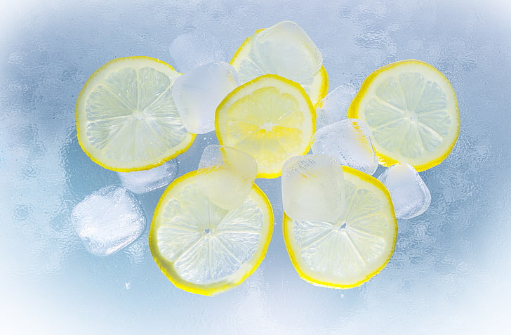 ice, lemons, citrus, HD wallpaper