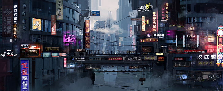 Sci Fi, Город, Китай, Неоновая Вывеска, HD обои