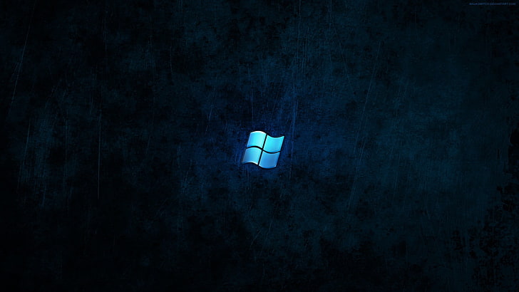 Logo Microsoft Windows, Windows 7, ciemny, Microsoft Windows, niebieski, Windows 10, logo, grafika cyfrowa, grunge, Tapety HD