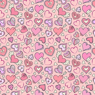фон, розовый, сердечки, HD обои HD wallpaper