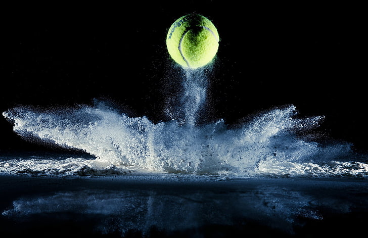 green tennis ball, sports, tennis, tennis balls, reflection, HD wallpaper