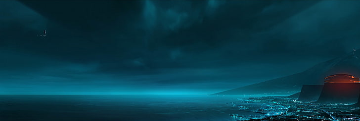 ocean and mountain, Tron, movies, Tron: Legacy, HD wallpaper