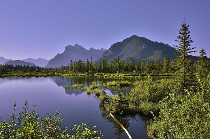 Пейзаж HD фон, панорамна снимка на планини, природа, езеро, дървета, планини, пейзаж, HD тапет