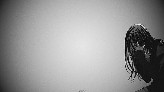 อะนิเมะญี่ปุ่นภาพวาดสาวการ์ตูนวาดขาวดำ, วอลล์เปเปอร์ HD HD wallpaper